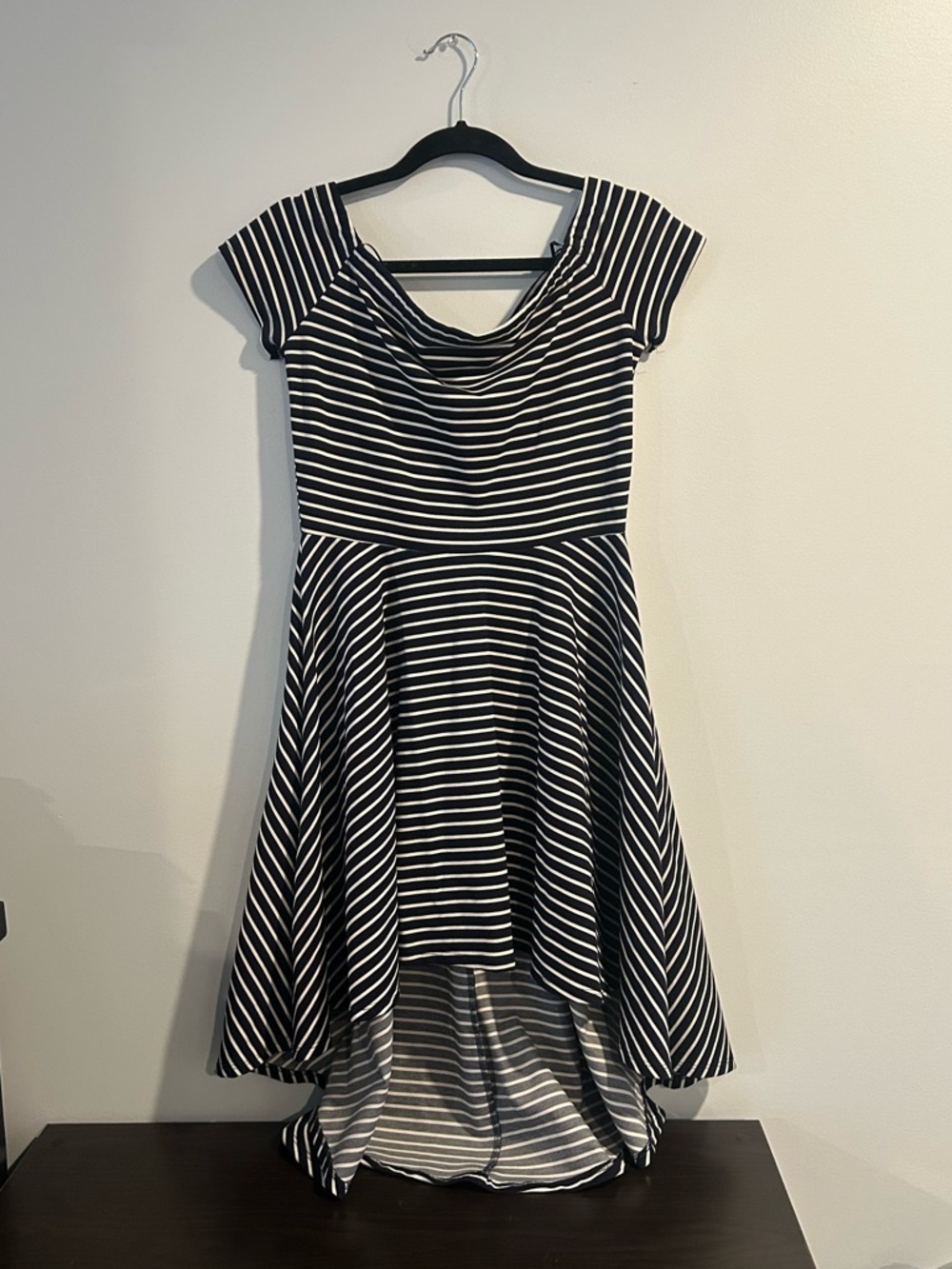 Windsor Navy and White Striped Dress with Tag Detail